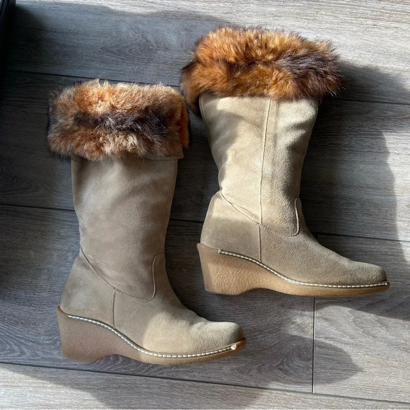 Maxine of Canada Genuine Fur Suede  Leather Square Toe Foldover Boots - Picture 5 of 15